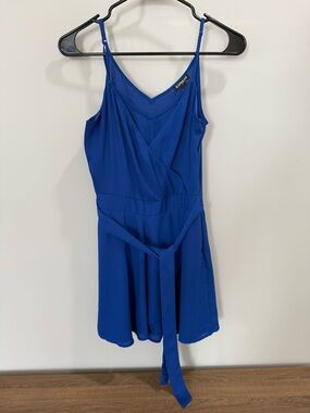 Express Cobalt Blue Sleeveless Wrap Mini Dress with Waist Tie